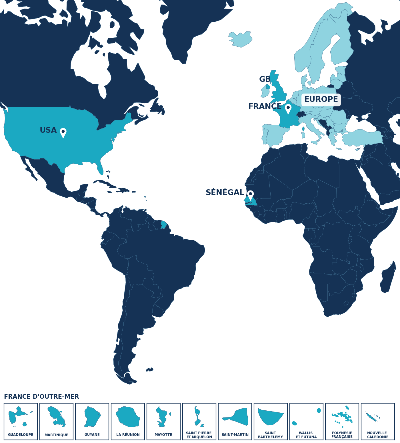 Carte des partenariats internationaux de l’ISOGM : France, Grande‑Bretagne, États‑Unis et Europe
